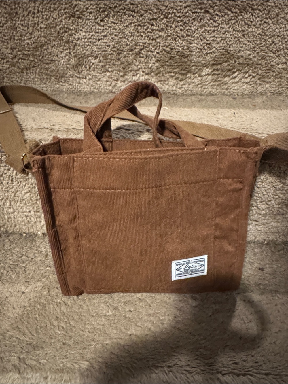 Corduroy Brown Messenger Crossbody Bag with Top Handles